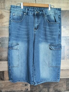 Manfinity Blue Denim Cargo Jorts Shorts Sz 34 Large Men
